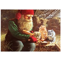 Tomte Gnome Feeding Cats Advent Calendar from Sweden ~ 13-1/4" x 10"